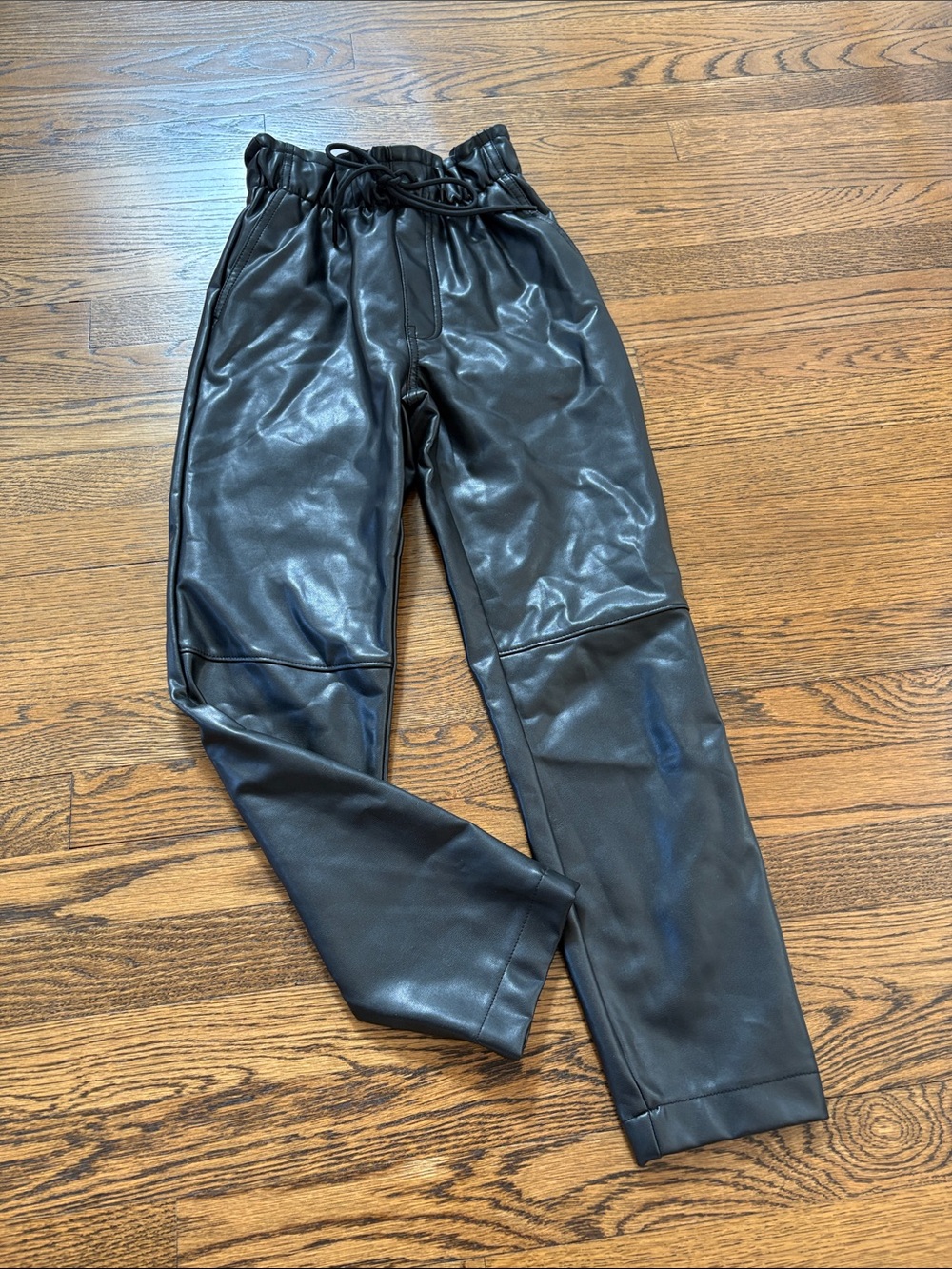 Abercrombie & Fitch Faux Leather Jogger Pants - Black, drawstring, XXS